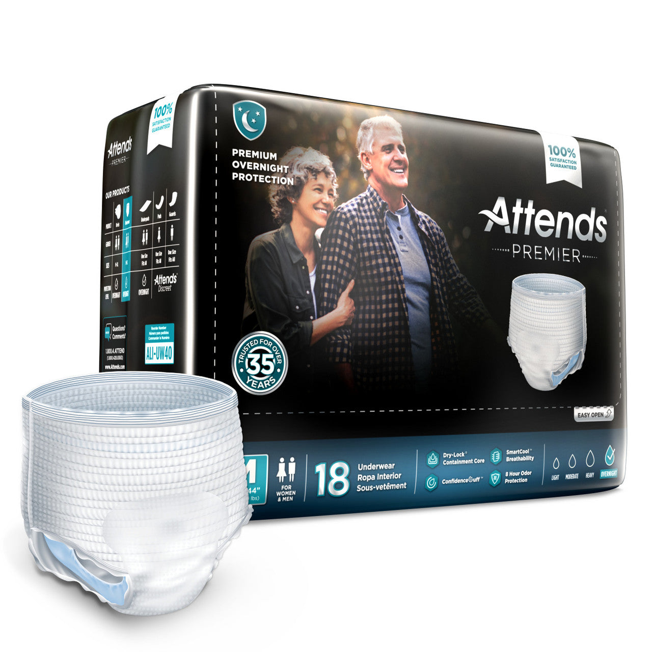 Attends Incontinence Care Breathable Briefs for Adults, Overnight
