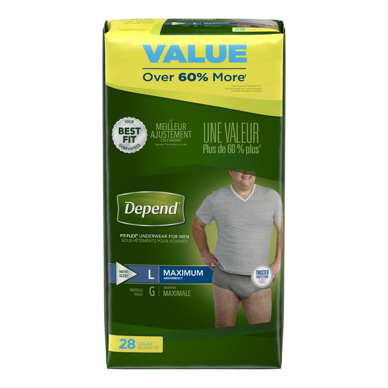 Depend For Men Fit-Flex Underwear, Maximum Absorbency, Large, Gray