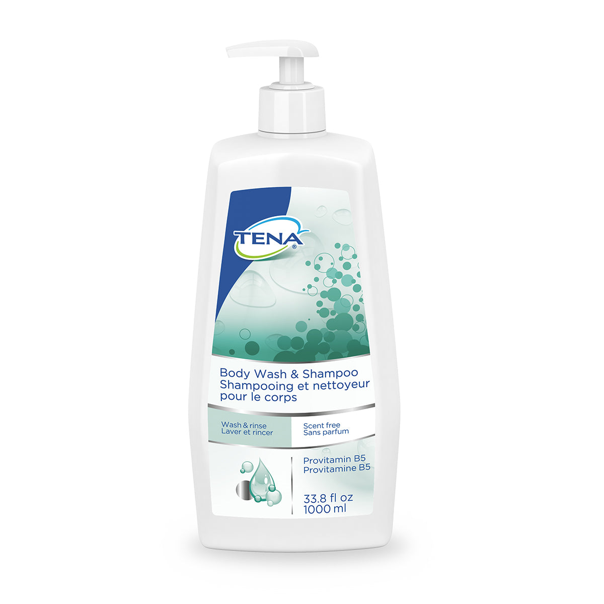 TENA Scent Free Body Wash & Shampoo, 1L