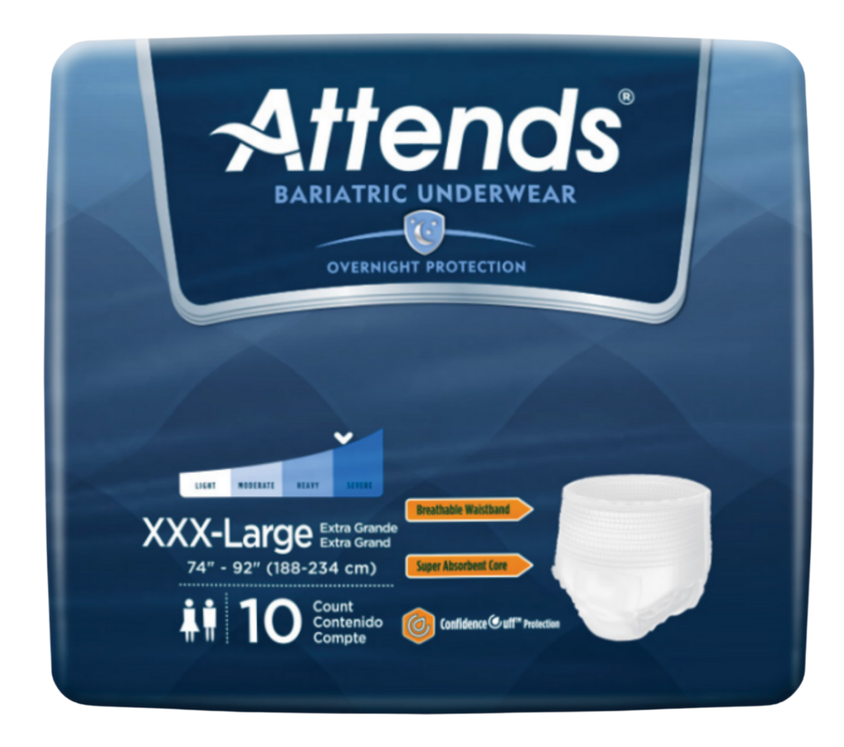  Attends Bariatric Disposable Underwear Pull On with Tear Away  Seams 3X-Large, AU60, Severe, 10 Ct : Health & Household