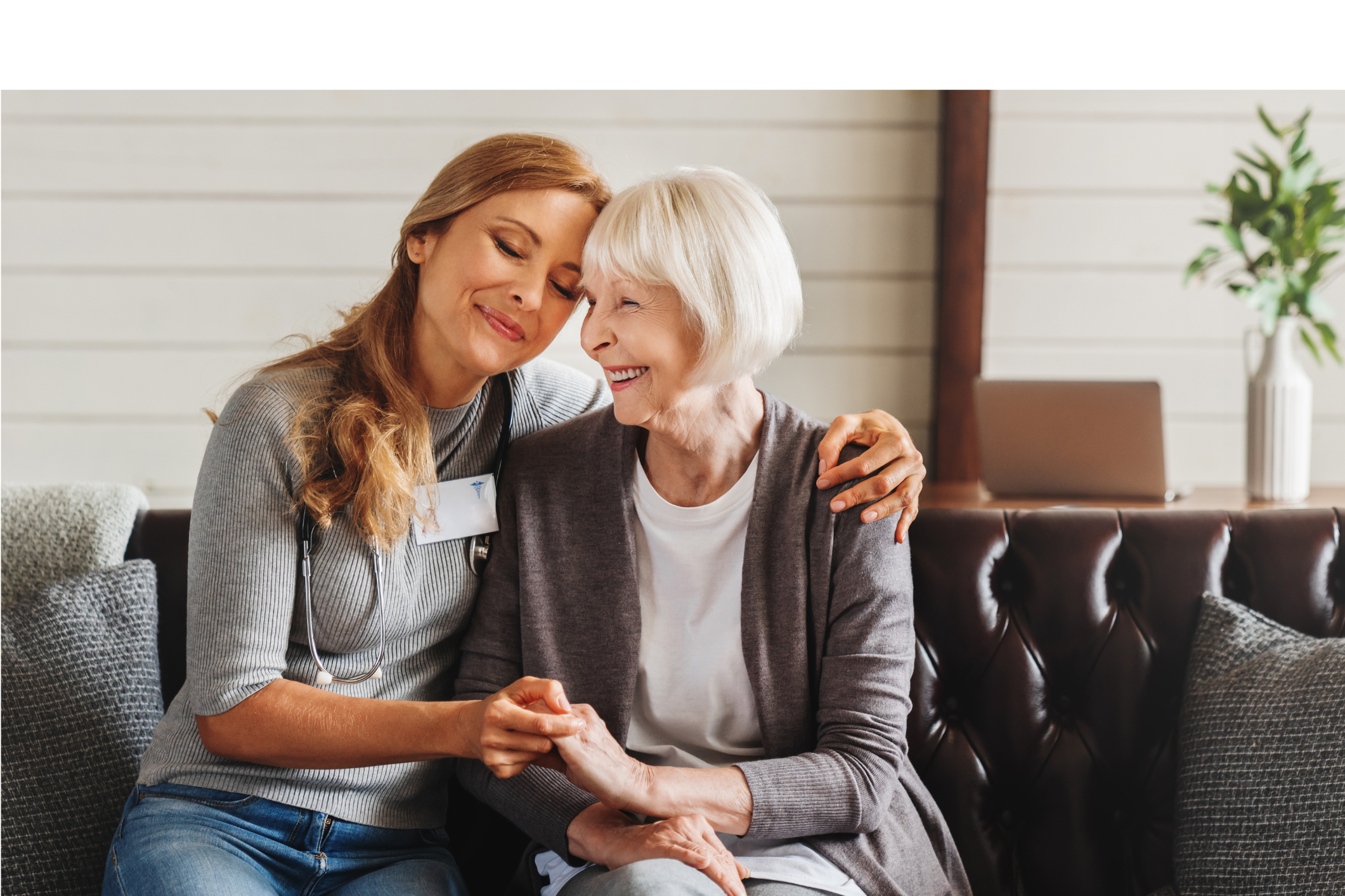 Daughter helping elderly mother