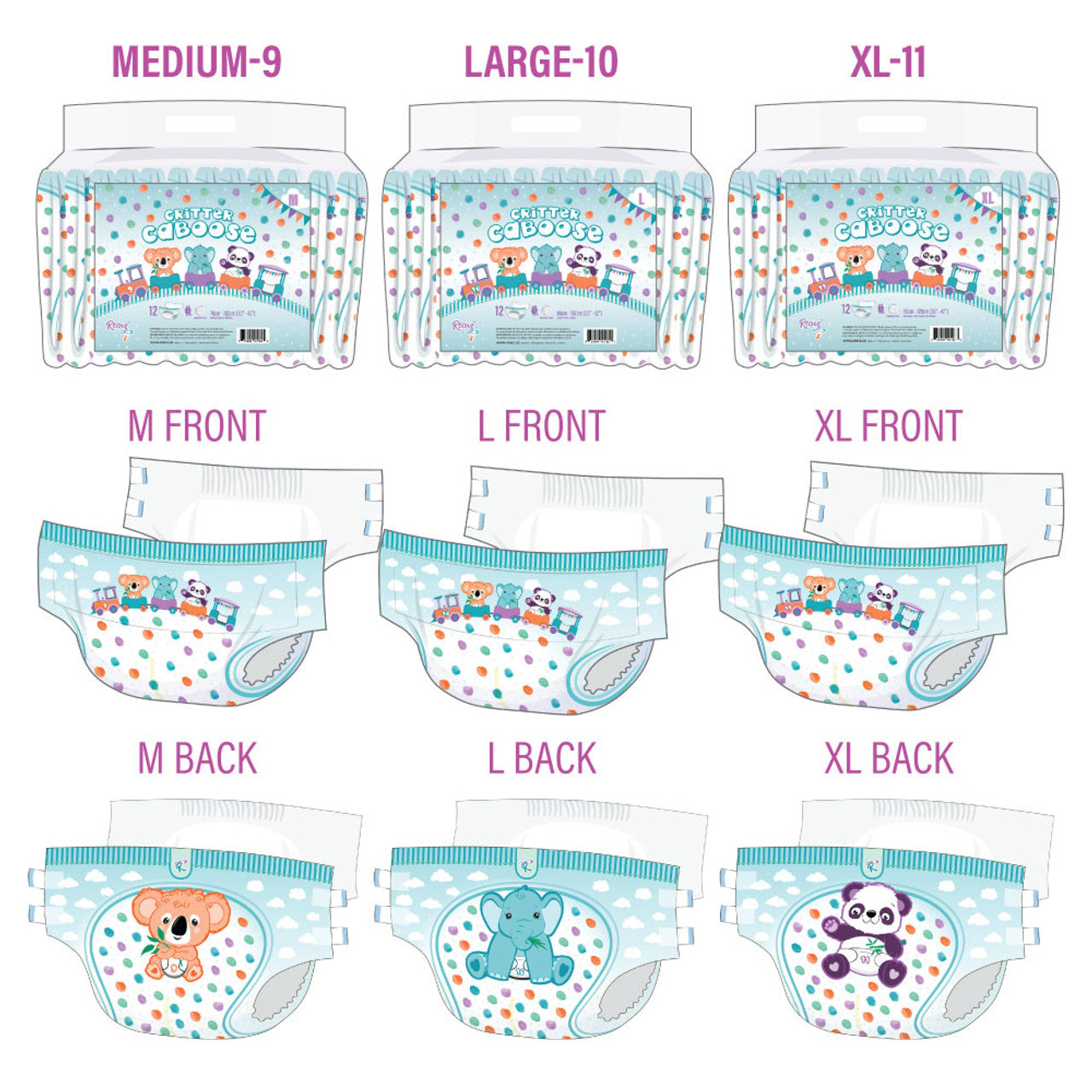  Rearz - Critter Caboose Brief Adult Printed Diapers