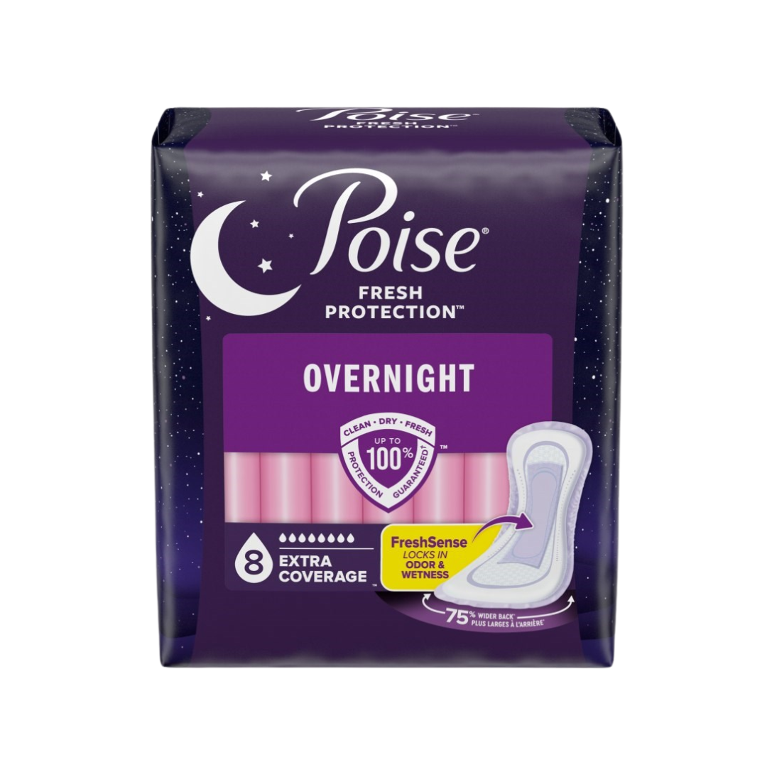 Poise Overnight Bladder Control Pads, 8 Drop - Extra Coverage