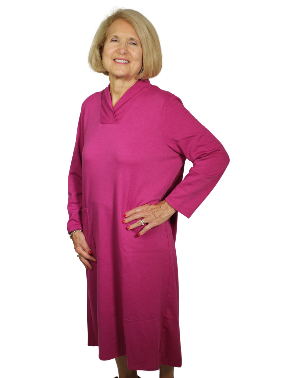 Adaptive Long Sleeve Dress with Pocket - Berry