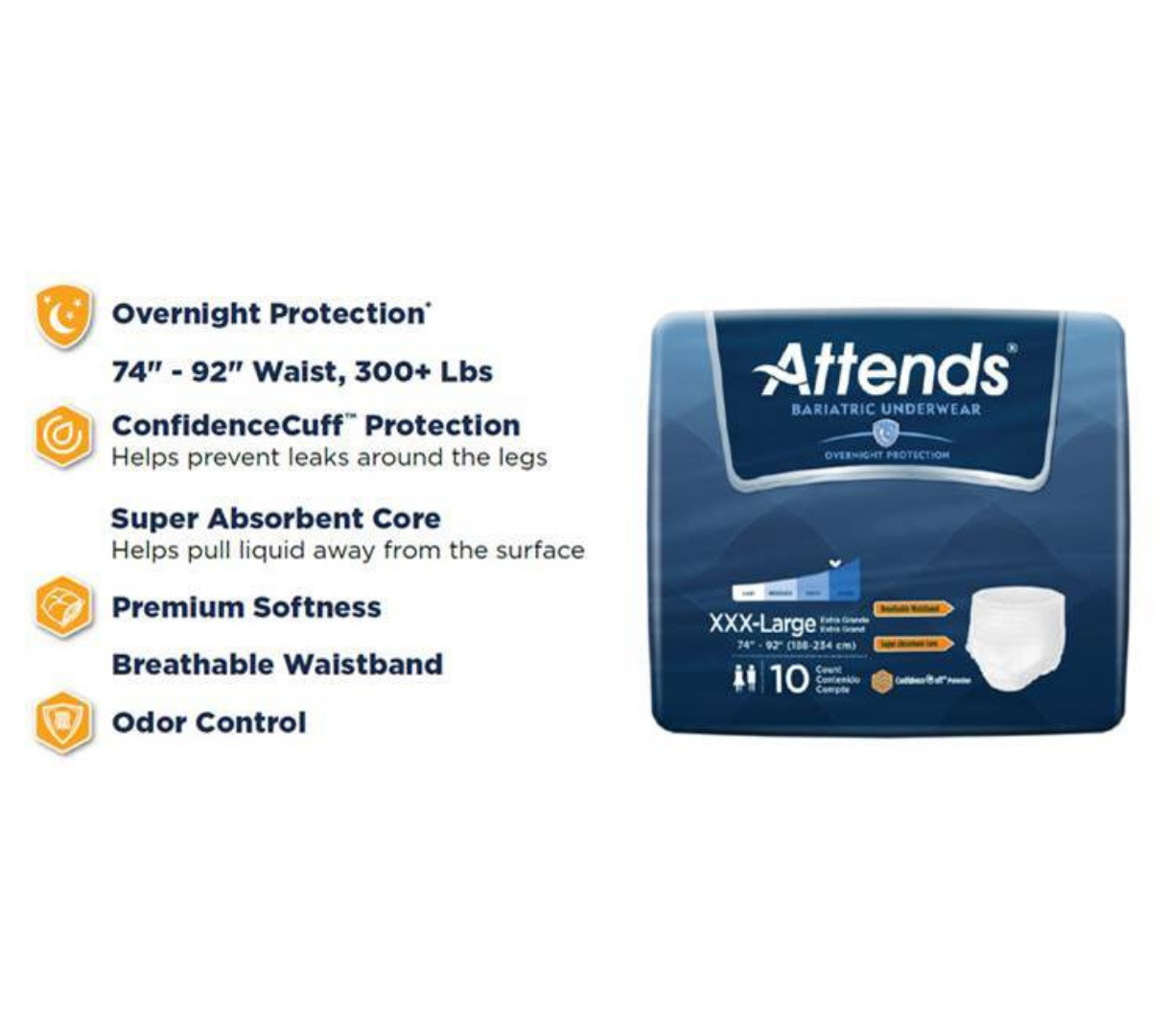 Attends Bariatric Adult Incontinence Briefs, Unisex, 3X-Large, Disposable, Heavy  Absorbency - Attends DD60 CS - Betty Mills