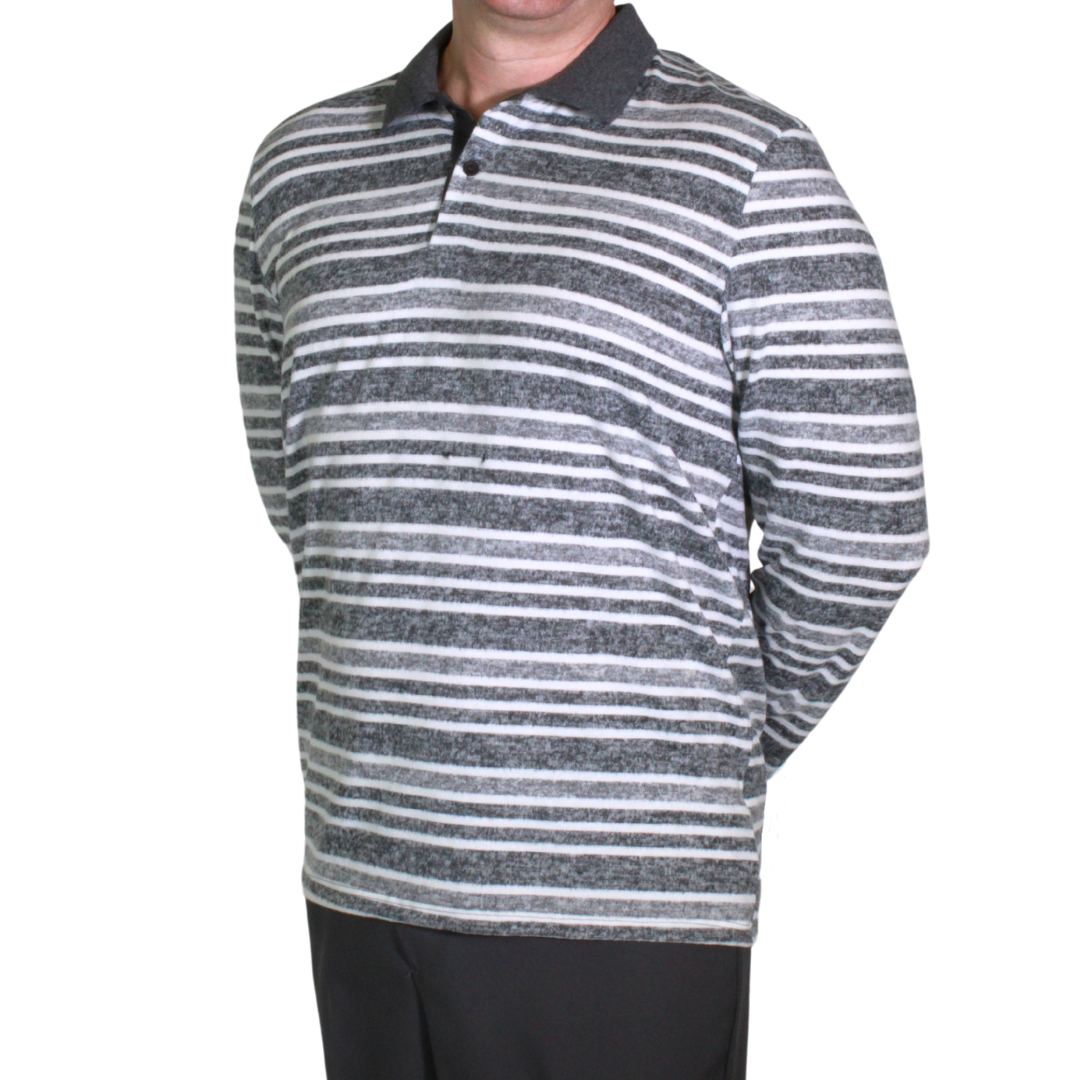 Men's Long Sleeve Adaptive Polo - Grey Stripe