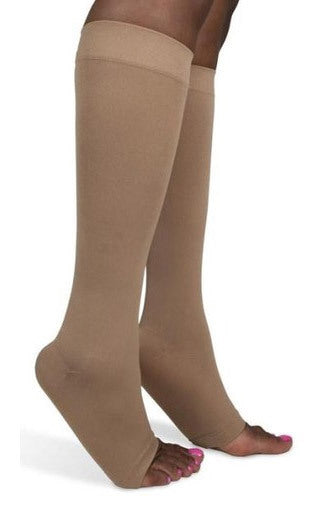 Ease Opaque Open-Toe Knee Highs - 15-20mmHg Mild Compression Stockings  (Sand, Medium Short)